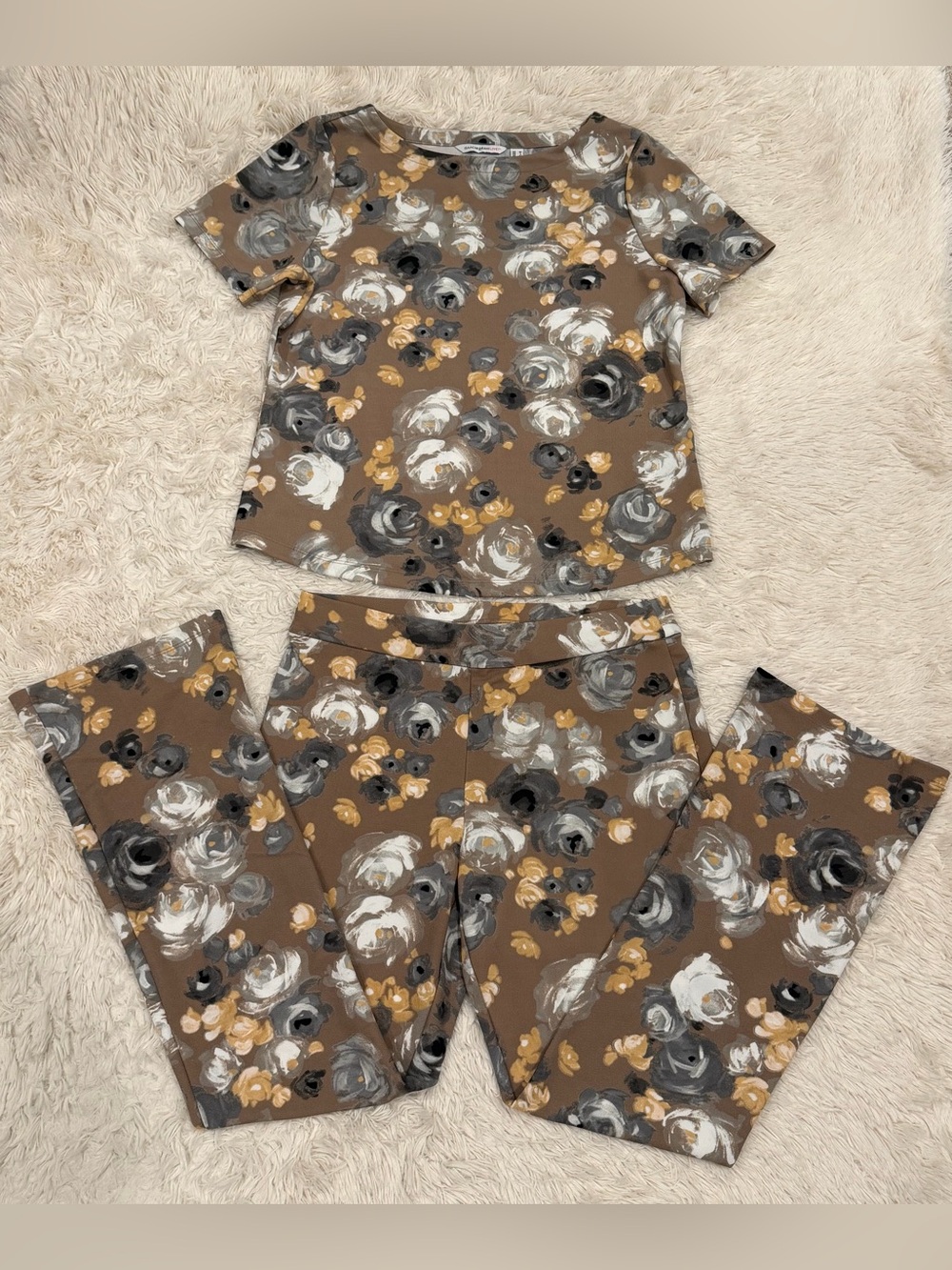 Isaac Mizrahi Live Pebble Knit 2-Piece Set Baby Bell Pants & Top Medium Floral